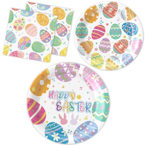 Set di 40 piatti di carta per Pasqua, decorazione da tavolo, con piatto di Pasqua, tovaglioli, decorazione pasquale moderno, adatto per feste di Pasqua, regalo di Pasqua