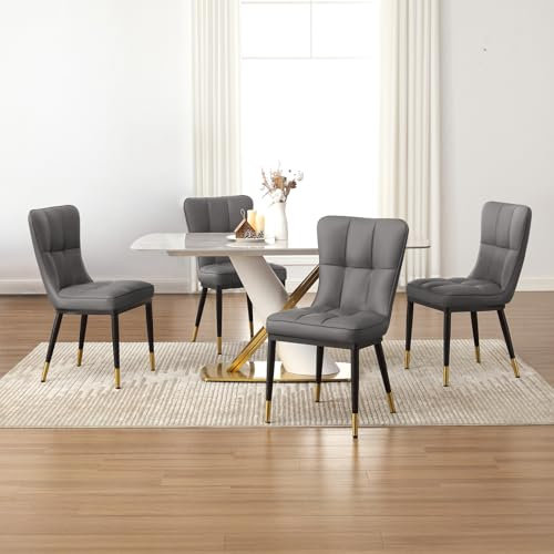 Esszimmerstuhl 4er Set, Kunstleder Moderne Esszimmerstühle mit hoher Rückenlehne, Polsterstuhl,Dining Chairs, Metallbeinen & 150 kg Belastbarkeit, Küchenstühle für Esszimmer, Wohnzimmer & Küche
