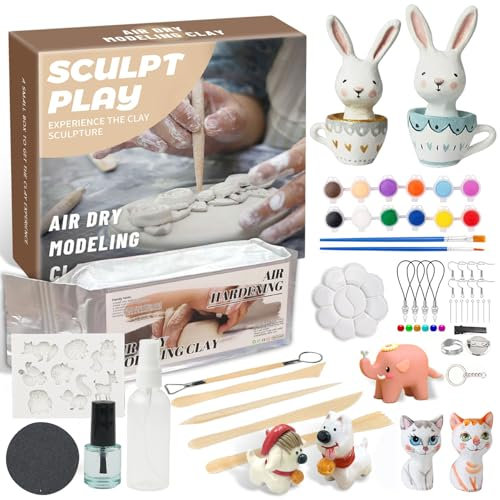 Kit Poterie Adulte,Kit Poterie Enfant,Blanche Argile Autodurcissante,Loisirs Créatifs Adultes,Atelier Creatif Enfant,Kit Argile Autodurcissante,Atelier Poterie