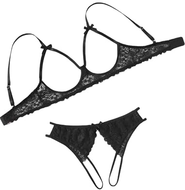 Avidlove Women's Exotic Lingerie Sets Naughty 2 Pieces Bra Panty Set Sexy Cutout Lace Lingerie Black Medium
