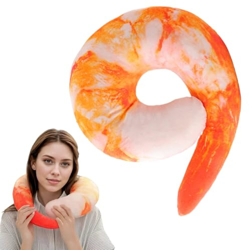 Obelunrp Shrimp-Kissen 16x12-Zoll-Schalen-Garnelenhals-Kissen U-förmige Plüsch-Baumwoll-gefülltes realistisches und lustiges Hals zum Schlafen, Reisen, Büro, Lebensmittelkissen,