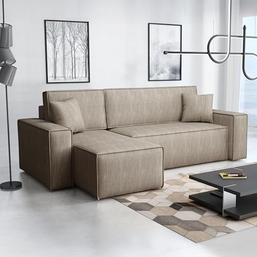Imebel Ecksofa mit Schlaffunktion 244x83x143 cm - Schlafsofa Ecksofa im Modernen Stil - Bequeme Schlafcouch L-Form - Multifunktionale Sofa mit Bettkasten - Eckcouch mit Bettfunktion