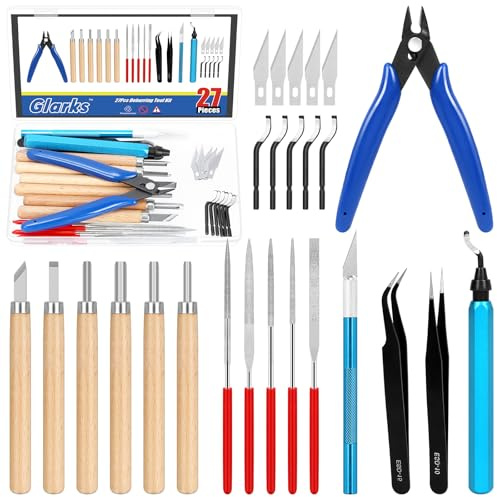 Glarks 27pcs 3D Drucker Tool Kit mit Hand Datei, Entgraten, Schnitzen Handwerk Werkzeug, Schnitzen Trimmen Datei Werkzeuge Set zum Schleifen, Schnitzen, Modellieren