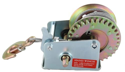 600lbs Heavy-Duty Hand Winch – Manual Crank Strap Gear Winch with 8M Wire Rope | Trailer, Caravan & Truck Recovery Winch for Emergency, Marine, Off-Road & DIY
