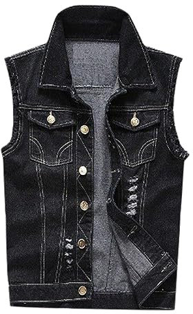 Gilet in Jeans da Uomo, Giubbotto Smanicato Uomo, Motociclista con Cerniera Maschile Jean Gilet di Jeans Fertilizzante Plus Size Giacchetta Giubbino Jeans per attività All'apert