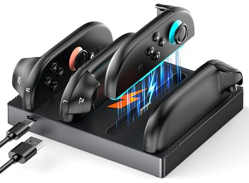 Snowkids Ladestation für Switch 2 (2025), [4 in 1] Neuestes Magnetische Ladegerät Schnelles für 4 JoyCon Switch2 Controller mit LED-Anzeige & USB Kabel, Kompatibel mit Nintendo Switch 2 Zubehör JoyCon