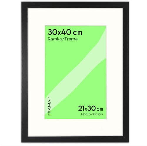 FRAMAI® Bilderrahmen 30x40 cm in Schwarz – mit Passepartout – MDF Holzrahmen, bruchsicheres Plexi, umweltfreundlich, mit Aufhängung & Ständer – Hochformat & Querformat
