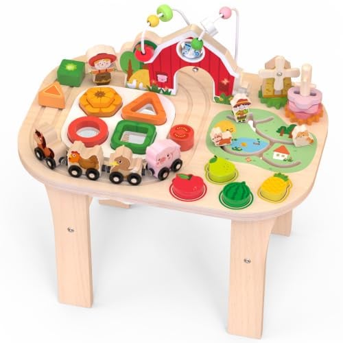 Weilim Montessori Aktivitätstisch Holz, Perlenlabyrinth & Formensorter | Montessori-Motorikspielzeug: schult Hand-Auge-Koordination, Feinmotorik, Farb- & Formerkennung und Ursache-Wirkung-Denken.
