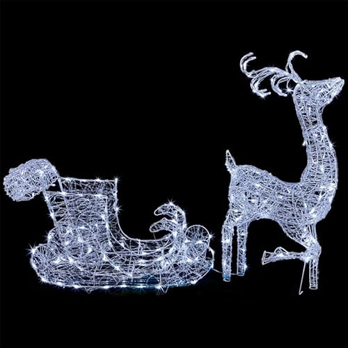Weihnachtslicht - Rentier- und Schlitten-Design, Niederspannung, Kaltweiß, 100+45cm, IP44, für Innen und Außen geeignet