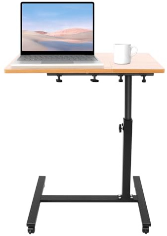 MEELRYD Laptoptisch höhenverstellbar, Beistelltisch mit Rollen, Laptopständer Holz, drehbar, Tisch für Bettlägerige, für Beamer, große Laptops, Mäuse etc