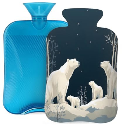 Wärmflasche mit Bezug 2L, Winter Eisbär Tiere Wärmflaschen für Erwachsene Wärmer/Schmerzlinderung