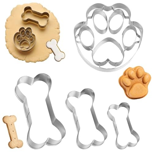 4 Stück Ausstechformen Set aus Edelstahl – Hundepfote & Knochen Ausstecher für Kekse, Plätzchen, Fondant & Deko – Große & kleine Formen für Hundekekse, Torten, DIY Backen, Haustier