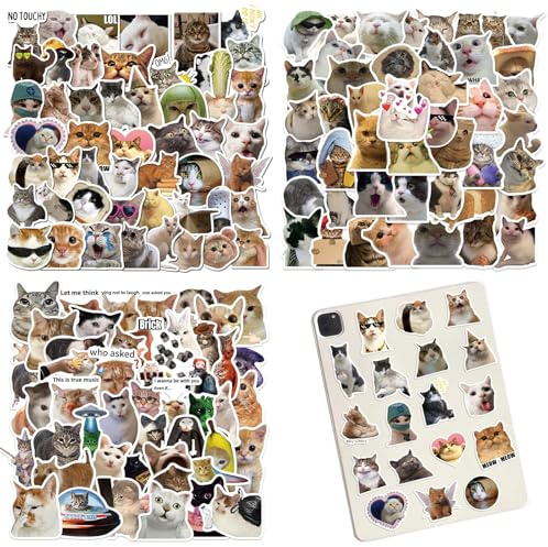LEBKFT Funny Cat Meme Stickers Pack, 150 PCS Waterproof Vinyl Stickers for Laptops Water Bottles Notebooks Cute Cat Stickers for Teens and Adults