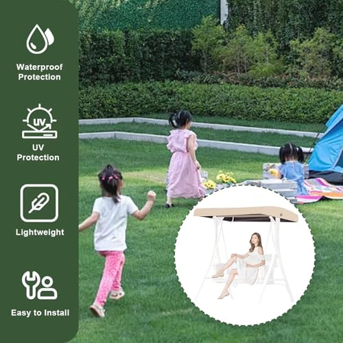 Dach für Hollywoodschaukel Gartenschaukel 3 Sitzer, Hollywoodschaukel Dachbezug Bezug Schutzhülle Wasserdicht und UV-Schutz Ersatzdach Universal,3 Seater,198×118cm/78x46in