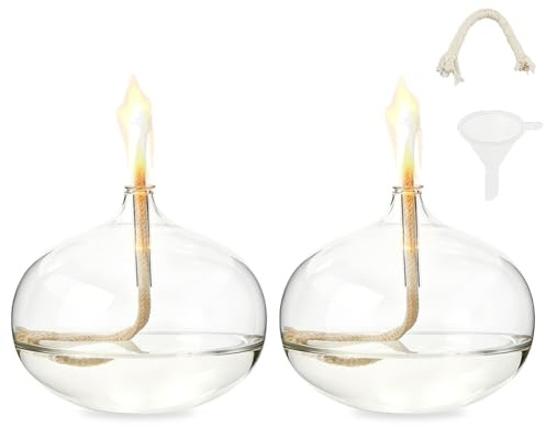 SUPERFINDINGS 2 Sets Klare Glas Öllampe Runde Nachfüllbare Flüssigkeit Petite Öllampe 11.5x10.2cm Brennen Mit Docht Und Halter Inklusive Für Innenbeleuchtung Und Outdoor Events