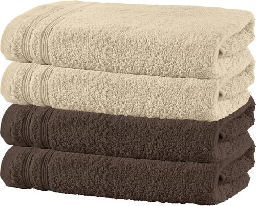 Erwin Müller Duschtuch Heidelberg 4er-Pack Walk-Frottier beige-braun Größe 70x140 cm