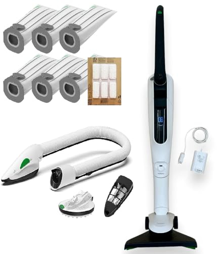VORWERK FOLLETTO VK7s ORIGINALE NUOVO – Aspirapolvere SENZA FILI con Spazzola, Batteria, Caricabatteria, 6 Sacchetti, 6 Dovina – GARANZIA 2 ANNI (Dotazione Completa + Picchio PB7)