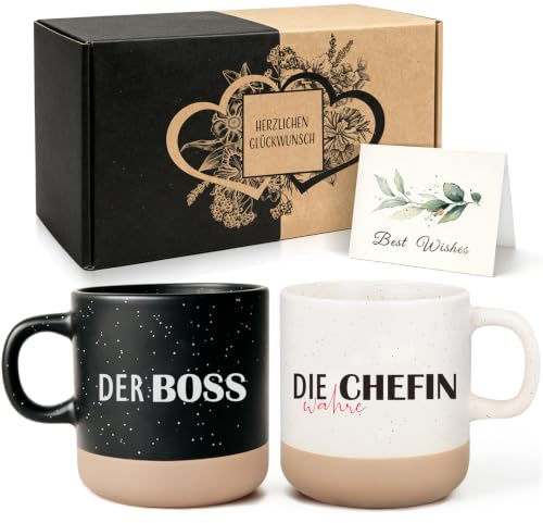 doerfeell Der Boss & Die Wahre Chefin Kaffeetassen Set, Geschenke für Brautpaare, Hochzeitsgeschenk Valentinstag Hochzeit Jahre Geschenk für Frauen & Männer Keramiktassen Schwarz Weiß Paar Tassen