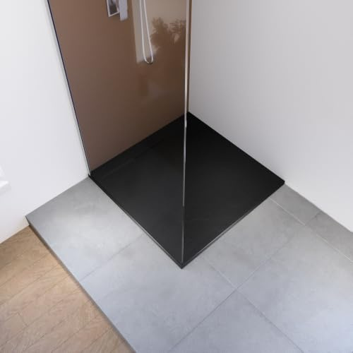 PAROS Piatto Doccia Quadrato Nero Opaco 80x80 cm in Marmoresina, Effetto Pietra Antiscivolo, Sottile Tagliabile