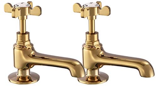 Paire de robinets piliers de lavabo en or poli pour évier chaud et froid à levier croisé double robinet de salle de bain victorien traditionnel vintage victorien Peppermint