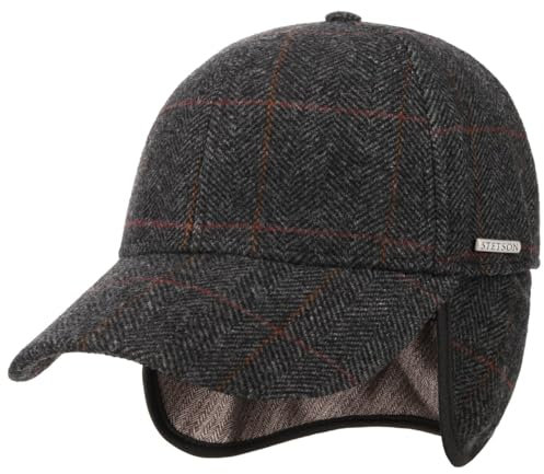 Stetson Kinty Wool Cap mit Ohrenklappen Herren - Wollcap gefüttert - Wintercap mit Baumwolle - Schirmmütze mit Ohrenwärmern - Ohrenschutz Herbst/Winter - Herrencap grau M (56-57 cm)