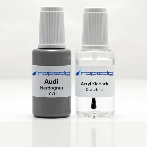 Lackstift Set passend für Audi LY7C NARDOGRAU 20ml + Klarlack 20ml | Wasserbasislack wie vom Lackierer, nach Original-Farbcode gemischt, Pinsel im Deckel, für Steinschlag und Kratzer