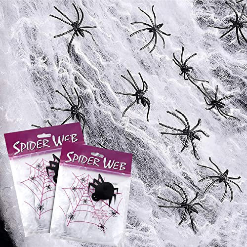 YongHang Halloween Spinnennetz Deko 2Pcs(80G Weiß Baumwolle 20 Spinnen) Spinnweben für Tisch Kamin Haus Garten Outdoor und Halloween Horror Party