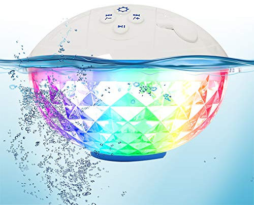 Blufree Haut-parleur flottant de piscine avec lumières colorées, haut-parleur portable sans fil Bluetooth étanche IP68, microphone intégré et son cristallin flottant pour piscine fête en plein air