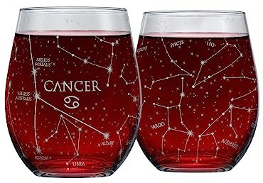 Greenline Goods Krebs Stemless Weingläser | Tierkreiskrebset | Handgeätzte 15 Unzen (2er-Set) - Astrologie Zeichen Glaswaren