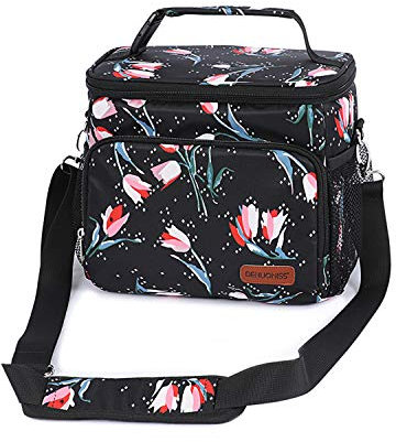 FANDARE Moda Borsa Termica Isolante Pranzo al Sacco Borsa da Picnic Borsa frigo Acquisti Auto Borsa a tracolla per Campeggio Nautica Spiaggia Pesca Scuola Lavoro Lunch Bag Poliestere Nero C