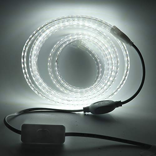 XUNATA LED Strip Streifen mit Schalter, 220V 2835 SMD 120leds/m IP65 Wasserdicht, Kein Bleidraht, Flexibel LED Lichtband Seil Licht Schlauch für Hausbeleuchtung Dekor Bar (Weiß, 50M)