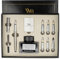 Wordsworth & Black Kalligraphie-Stift-Geschenkset, enthält Tintenflasche, 6 Tintenpatronen, 1 Tintennachfüllkonverter, 6 Ersatzfedern, Premium-Paket, Journaling, glatte Schreibstifte [Silber Chrom]
