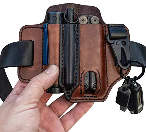 Multitool Leather Sheath Pocket Organizer, EDC for Leatherman Multitools/Key Holder Belt Loops/Flashlight Holster With Keyring, Tools for Outdoor Camping, Brown