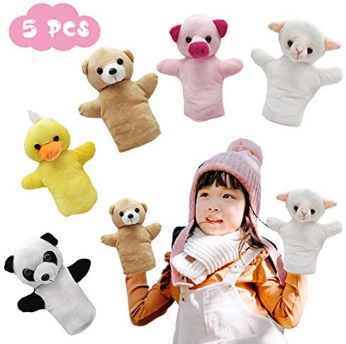 CreepyParty Handpuppen, Tierpuppen-Party-Spielzeug für Kinder Baby, weiche Plüsch-Farmpuppe für Kinder Kleinkinder Jungen Mädchen, 5er-Pack