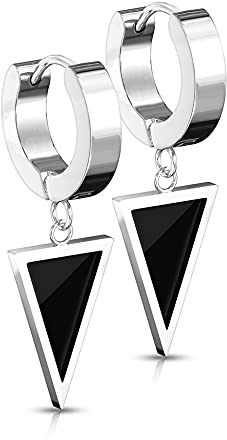 Treuheld® Creolen Ohrringe mit schwarzem Dreieck-Anhänger | 2 Farben [01.] - silber