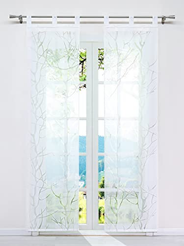ESLIR Schiebegardinen Ausbrenner Flächenvorhänge Set 2er Gardinen mit Schlaufen Schiebevorhang Transparent Vorhang Weiß #3 BxH 57x245cm 2 Stück