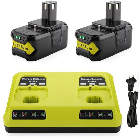 AYTXTG Lot de 2 batteries de rechange P108 au lithium Ryobi 18 V + chargeur Ryobi P117 Li-ion et Ni-Cad pour batterie Ryobi Oneplus P100 P102 P103 P105 P107 P108 P118 Ryobi 18 V