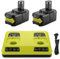 AYTXTG Lot de 2 batteries de rechange P108 au lithium Ryobi 18 V + chargeur Ryobi P117 Li-ion et Ni-Cad pour batterie Ryobi Oneplus P100 P102 P103 P105 P107 P108 P118 Ryobi 18 V