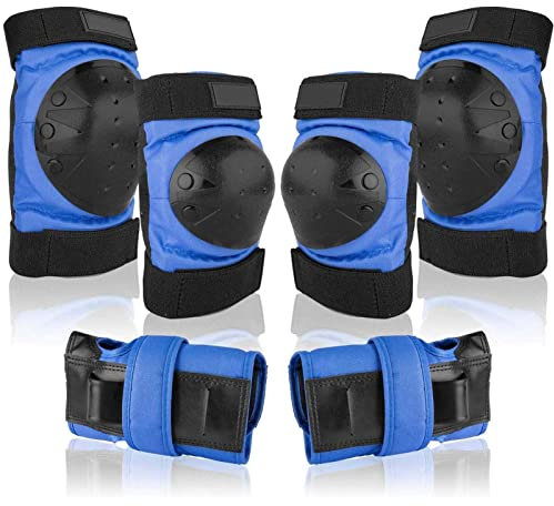 Skate Schutzausrüstung Set-Knieschoner Kinder,Inliner Für Kinder Protektoren Knieschützer Set,Ellenbogenschoner Handgelenkschoner Schutzausrüstungen (Blue,M (26-50kg))