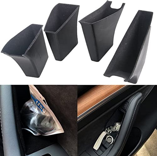 DXGTOZA for Tesla Model 3 Model Y Door Side Storage Box Handle Pocket Armrest Flocked Passenger Storage Tray Container 4Pcs Universal Interior Accessories