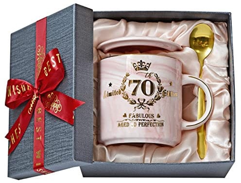 Geschenk 70. Geburtstag Frau, Fabelhafter 70 Limited Edition, 400ml Marmor Keramikbecher mit Golddruck, Geschenke für Frauen zum 70 Geburtstag, Oma, Mutter, Tante, Schwester, Schöne Geschenkbox