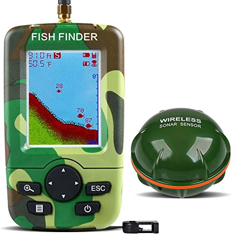 Wireless Portable Fish Finder - Sonar Sensor LCD Fishfinder Echo Sounder Depth Locator Alarm for Bait Boat Kayak Angling