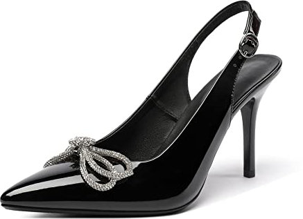 Elashe Scarpe con Décolleté a Papillon Slingback Tacco a Spillo Donna Tacchi a Spillo a Punta Verniciata Nero EU44