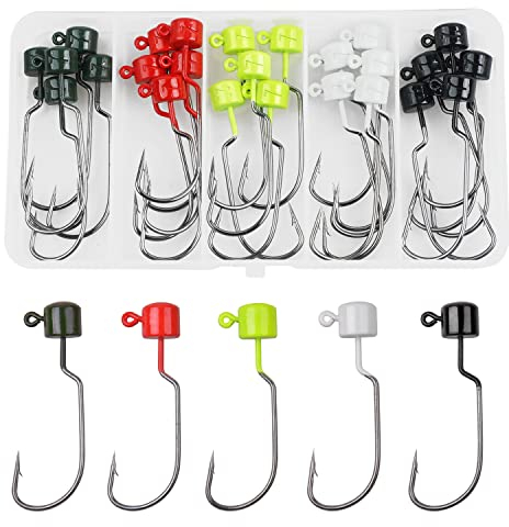 OROOTL Ned Rig Mushroom Jig Heads Kit, 25pcs Finesse Wide Gap Ned Hooks Weedless Ned Rig Jig Head Hooks Shroom Head Jigs for Bass Crappie Fishing 1/4 3/8 oz