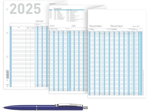 Urlaubsplaner 2025 inkl. Kugelschreiber, Dienstplan, Personalplan, Wandkalender