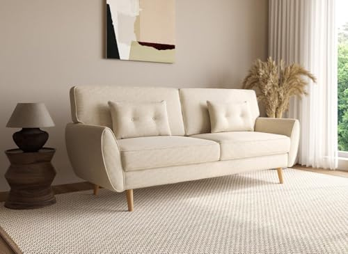DecoInParis Canapé clic clac en Tissu Beige avec Pieds en Bois Panama