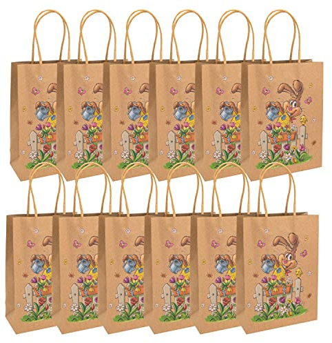 Idena 90133 - Geschenktüten Osterhase, 12 Stück, 11,5 x 15 x 6,5 cm, Geschenktaschen, Ostertüten