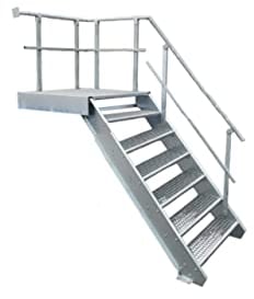 Podesttreppe / 6 Stufen + Podest Stahltreppe mit Geländer rechts/Stufenbreite 100cm / Geschosshöhe 100-140cm