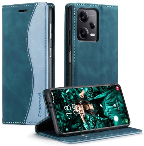 Casecond für Xiaomi Redmi Note 12 Pro 5G Hülle Handyhülle Leder Flip Case Magnet Magnetisch Klappbar Kartenfach Klapphülle Wallet Wallet Lederhülle für Männer Frauen RFID Schutzhülle Blaugrün