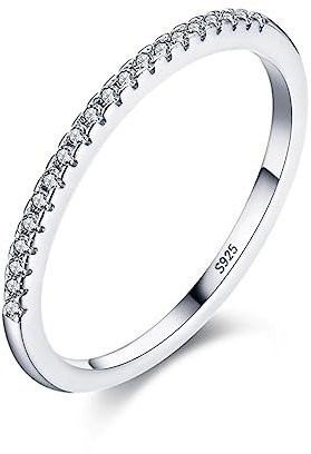 Bellitia Jewelry Fidanzamento Anelli Mezza Eternità Fascia Nuziale per Donne, Anello Banda Impilabile Promessa Anniversario con Diamante Simulato Zirconi Cubici, Argento 925 Placcato Rodio/Oro Rosa